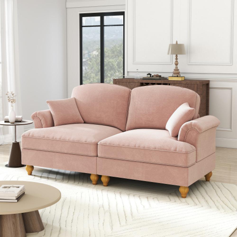 Elegancka, dwuosobowa sofa w stylu średniowieczno-nowoczesnym, z rozszerzanymi podłokietnikami, zdejmowanym błotnikiem
