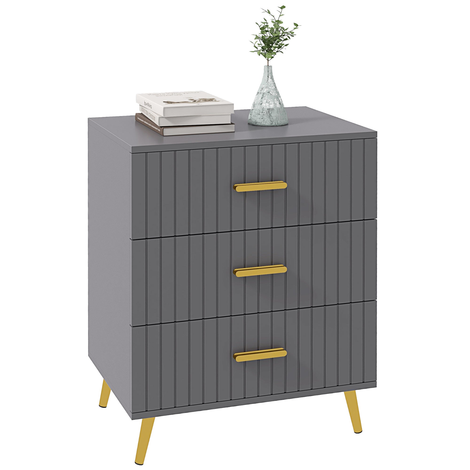 Nowoczesna komoda z 3 szufladami, wykonana z drewna i aluminium, 60 x 40 x 71,5 cm, w kolorze złotym i ciemnoszarym