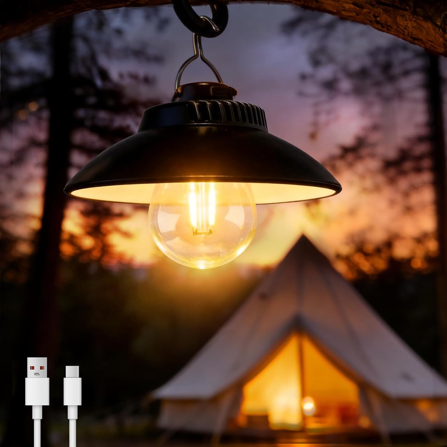 Akumulatorowa lampa kempingowa, przenośna lampa kempingowa LED w stylu retro, 2 tryby oświetlenia, wodoodporność IPX4, lampa do namiotu na ryby i węd