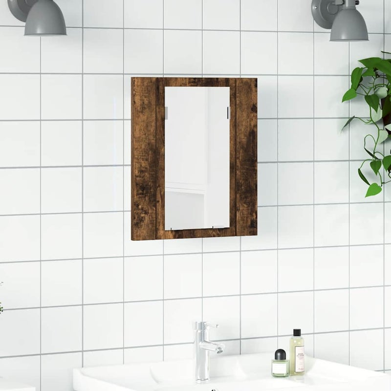 Szafka łazienkowa z lustrem i LED, przydymiony dąb, 40x12x45 cm vidaXL