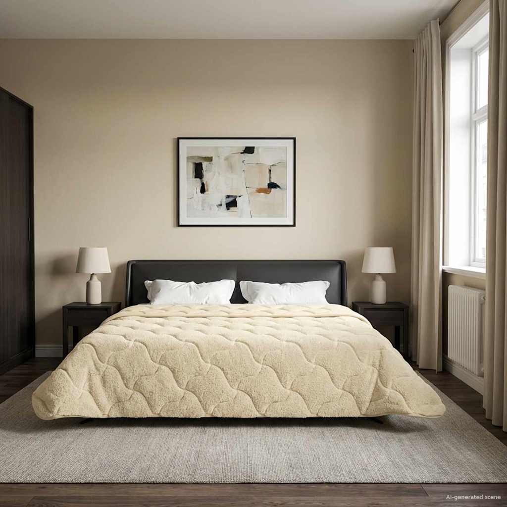 Letni Kołdra Kremowy 200 x 240 cm Mikrofibra i Fleece Teddy vidaXL