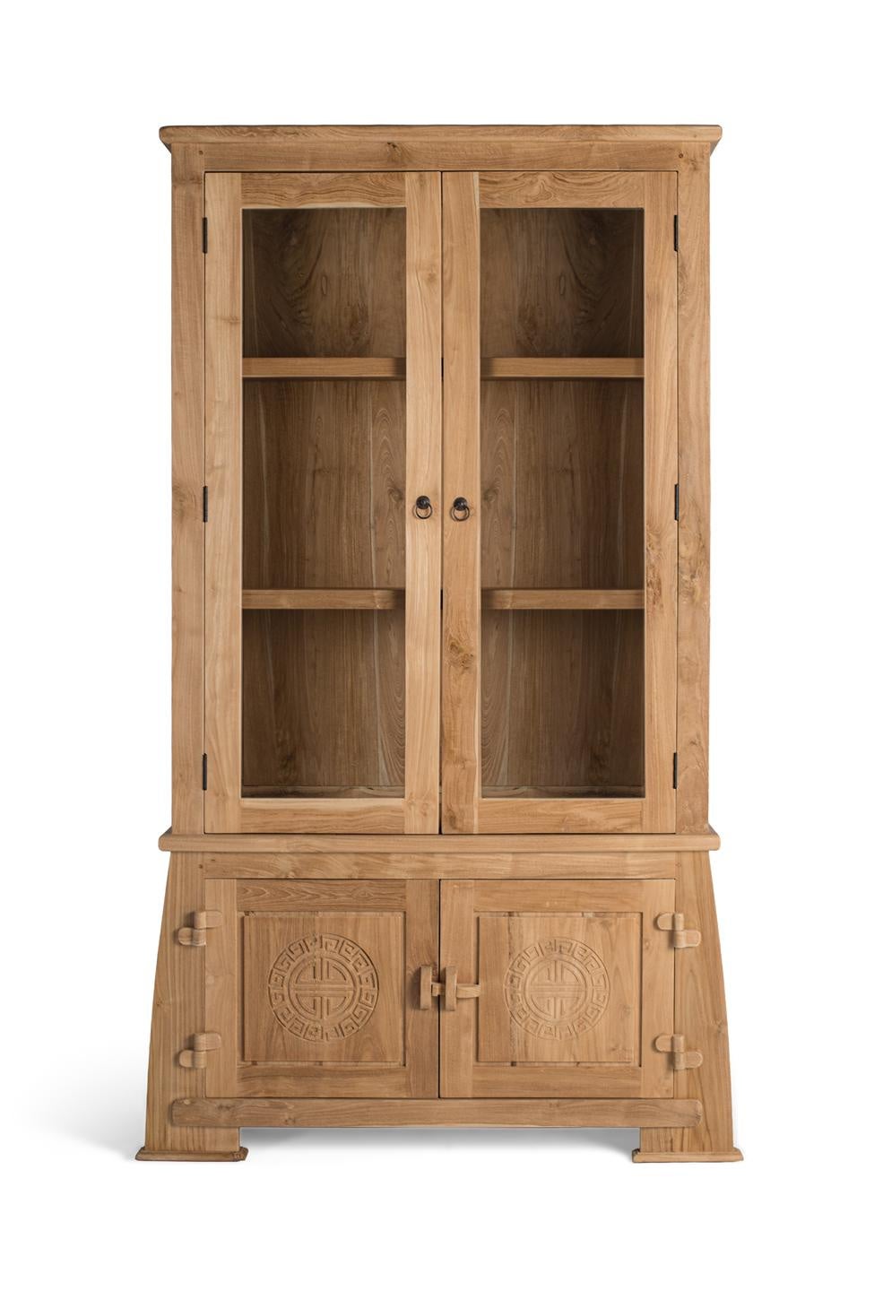 Witryna z drewna tekowego 109 cm w stylu kolonialnym orientalnym - 186x109x42 GYC