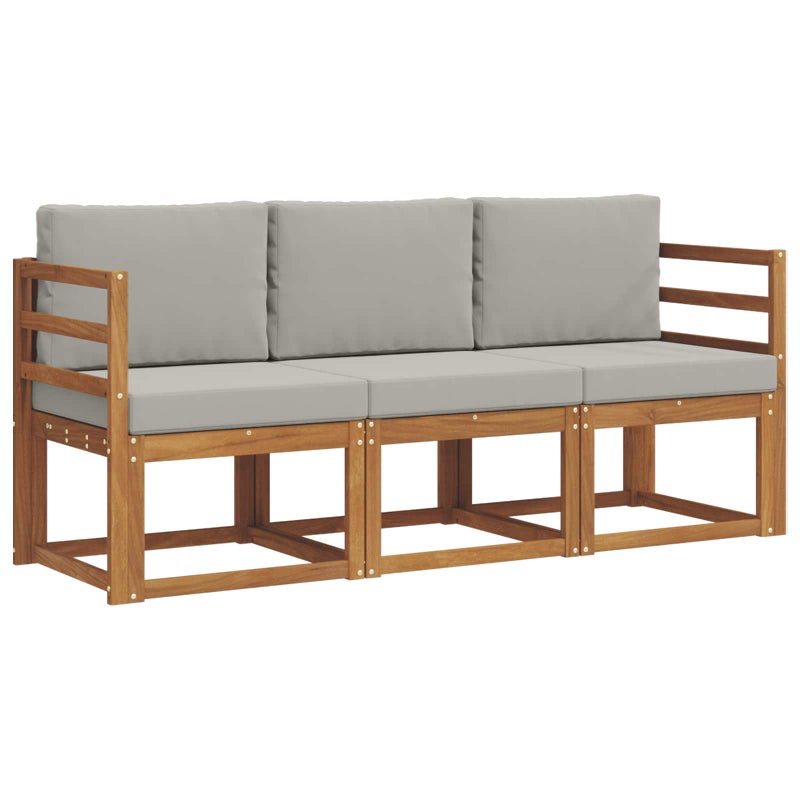 Sofa Ogrodowa Modułowa 3-Osobowa Drewniana z Szarymi Poduszkami na Taras