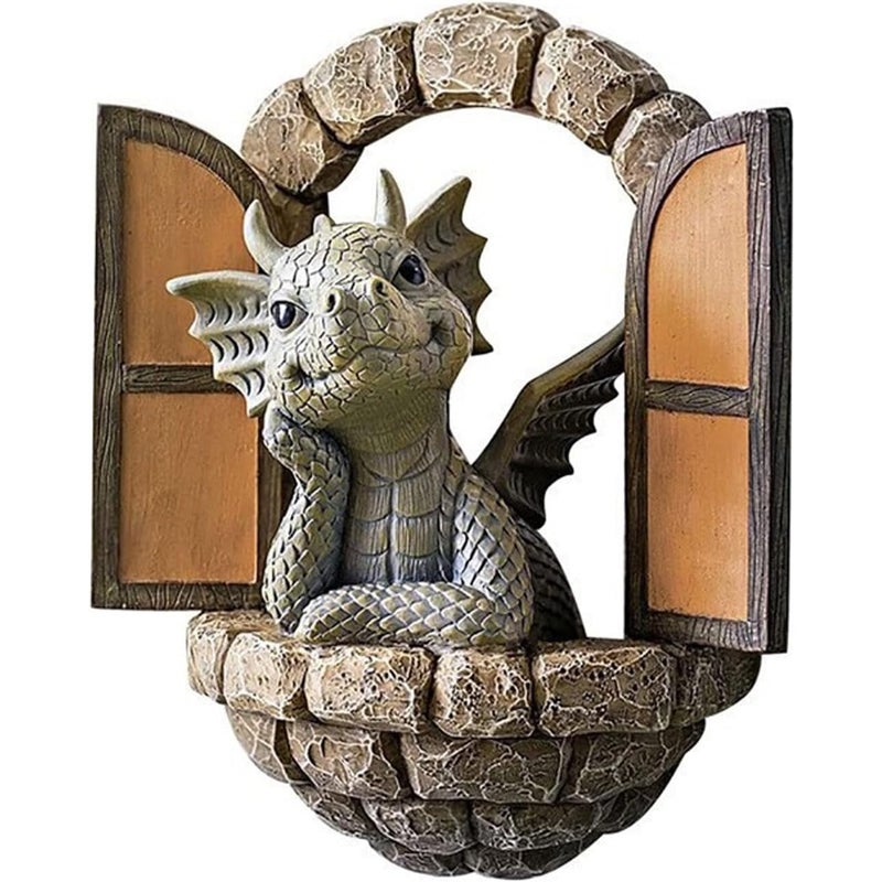 Dekoracja ścienna smoka, wodoodporna figurka z żywicy na dziedziniec/ogród/patio/ścianę, rzeźba smoka