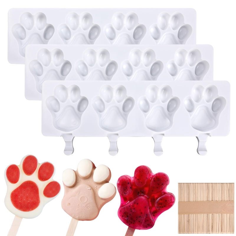Zestaw 3 form do lodów Bear Claw, 4 silikonowe foremki do lodów w kształcie batonika, białe