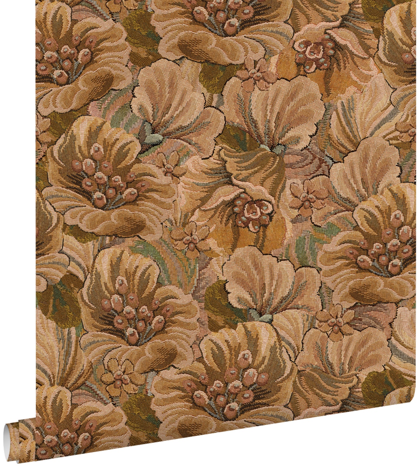 Tapeta haftowany kwiatowy wzór beżowobrązowy - 50 x 900 cm - ESTAHOME