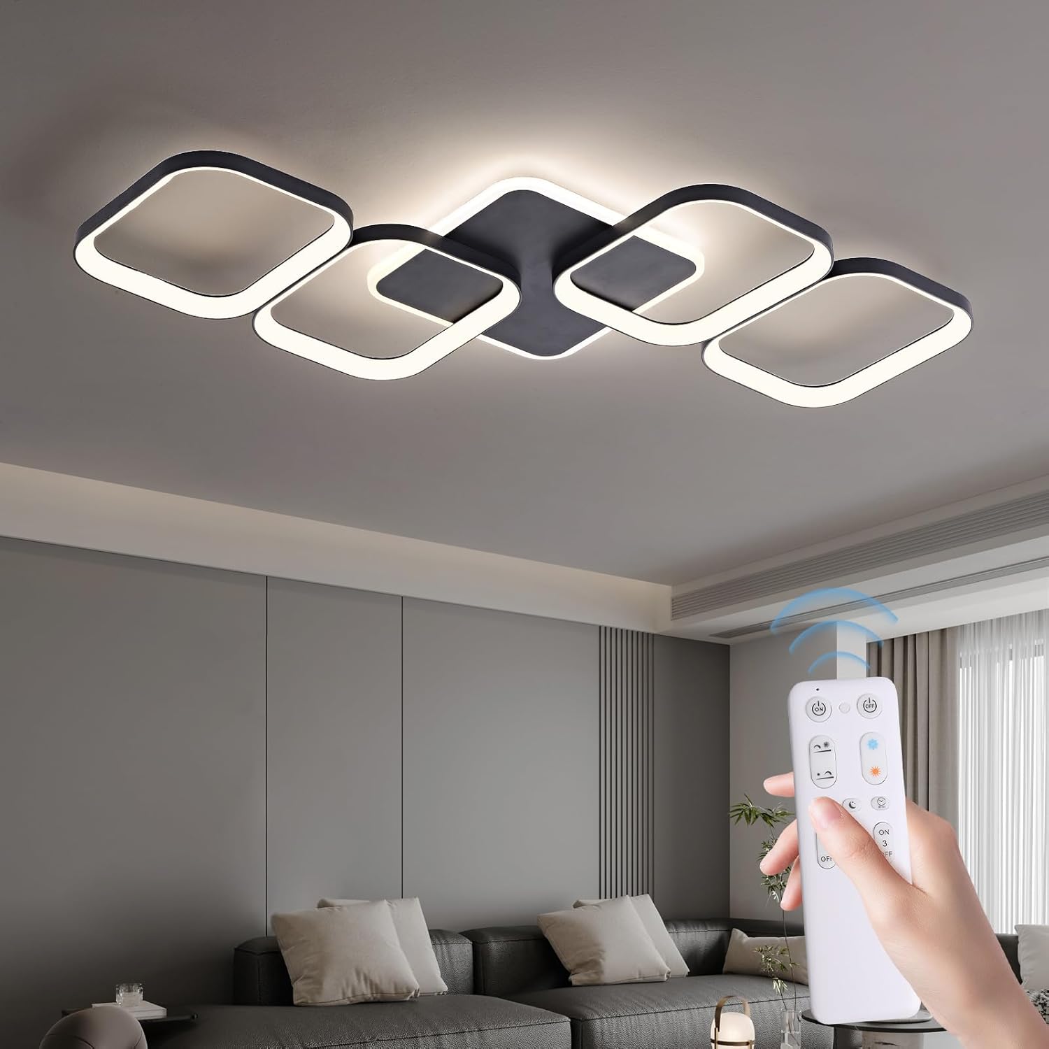 Lampa sufitowa LED 50 W do salonu, ściemnialna, 2700–6500 K, 5600 lm, do sypialni i jadalni, czarna