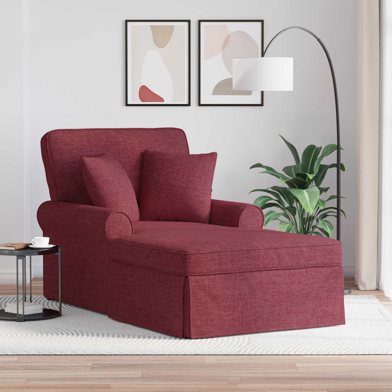 Chaise Lounge z Fartuszkiem 3 pcs Czerwone wino tkanina vidaXL