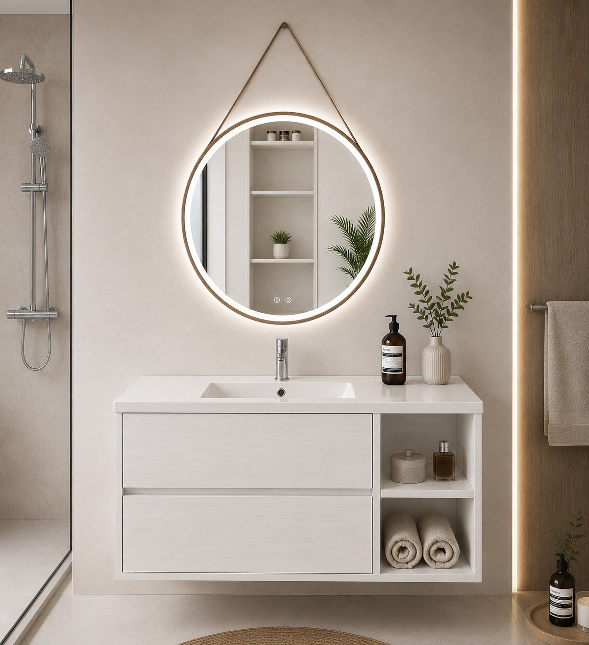 Szafka łazienkowa z umywalką ORIGENBATH ZEUS bez lustra 90x40 cm Prawa strona biały nordycki