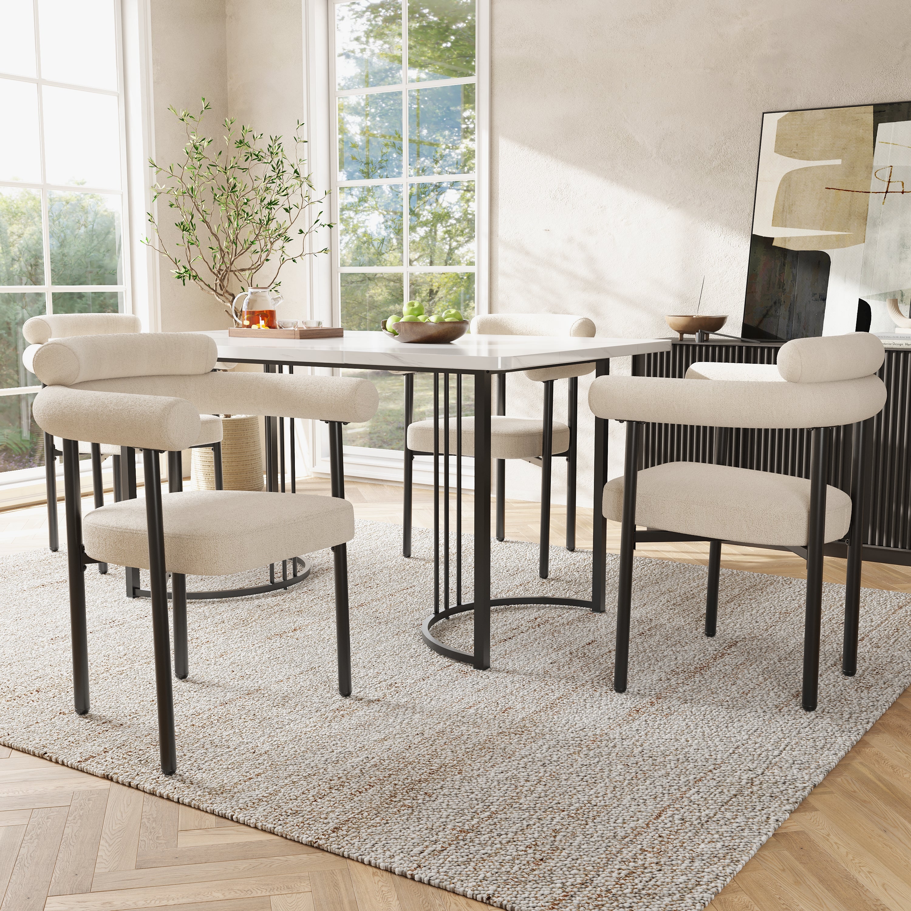 Zestaw stół i krzesła do jadalni (zestaw 5 sztuk), z designerskimi metalowymi nogami do stołu, stylowe i wygodne