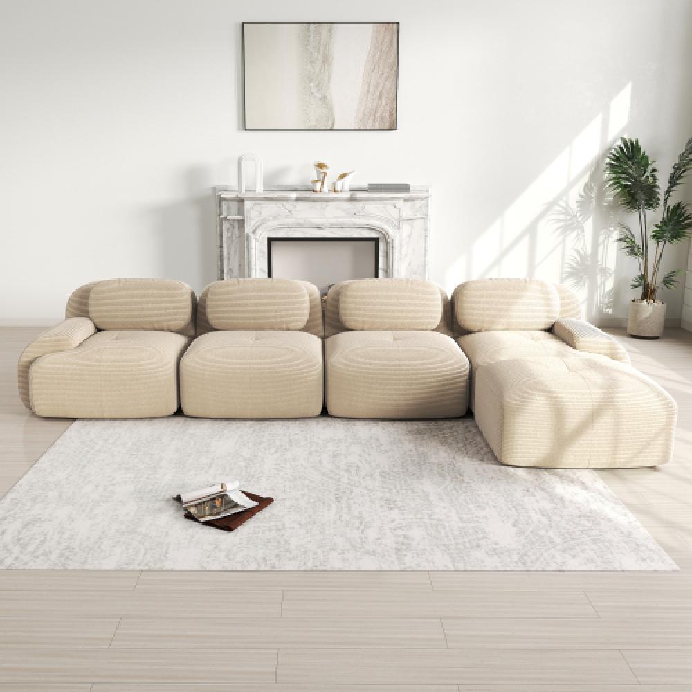 Sofa 4-osobowa z miękkiego sztruksu, bezramowa, z wypełnieniem 32D, ergonomiczna, przyjazna dla zwierząt, pakowana próżniowo, nie wymaga montażu