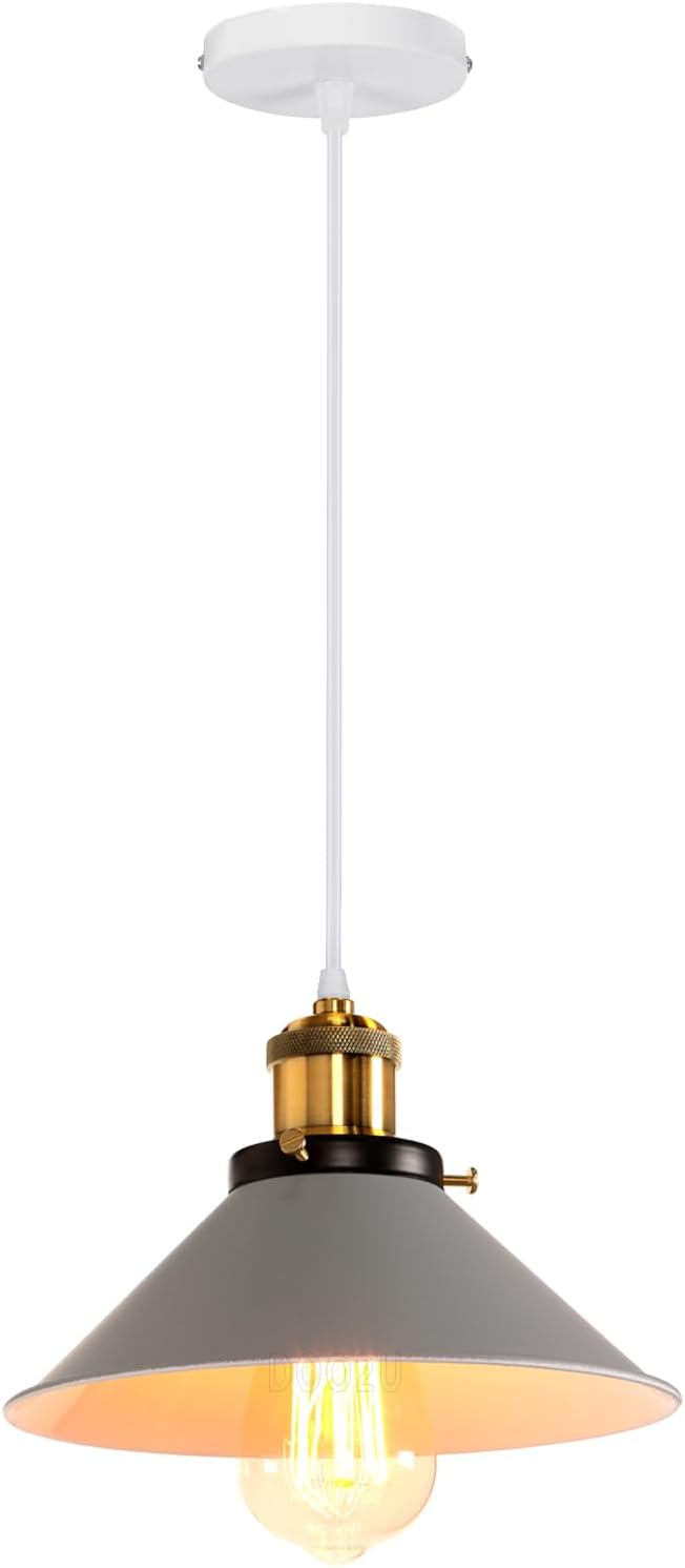 Żyrandol wiszący industrial, 3 lampy, lampa sufitowa vintage, Ø22 cm, metal, gniazdo E27, lampa do salonu, sypialni, kuchni (szary - 1 lampa)