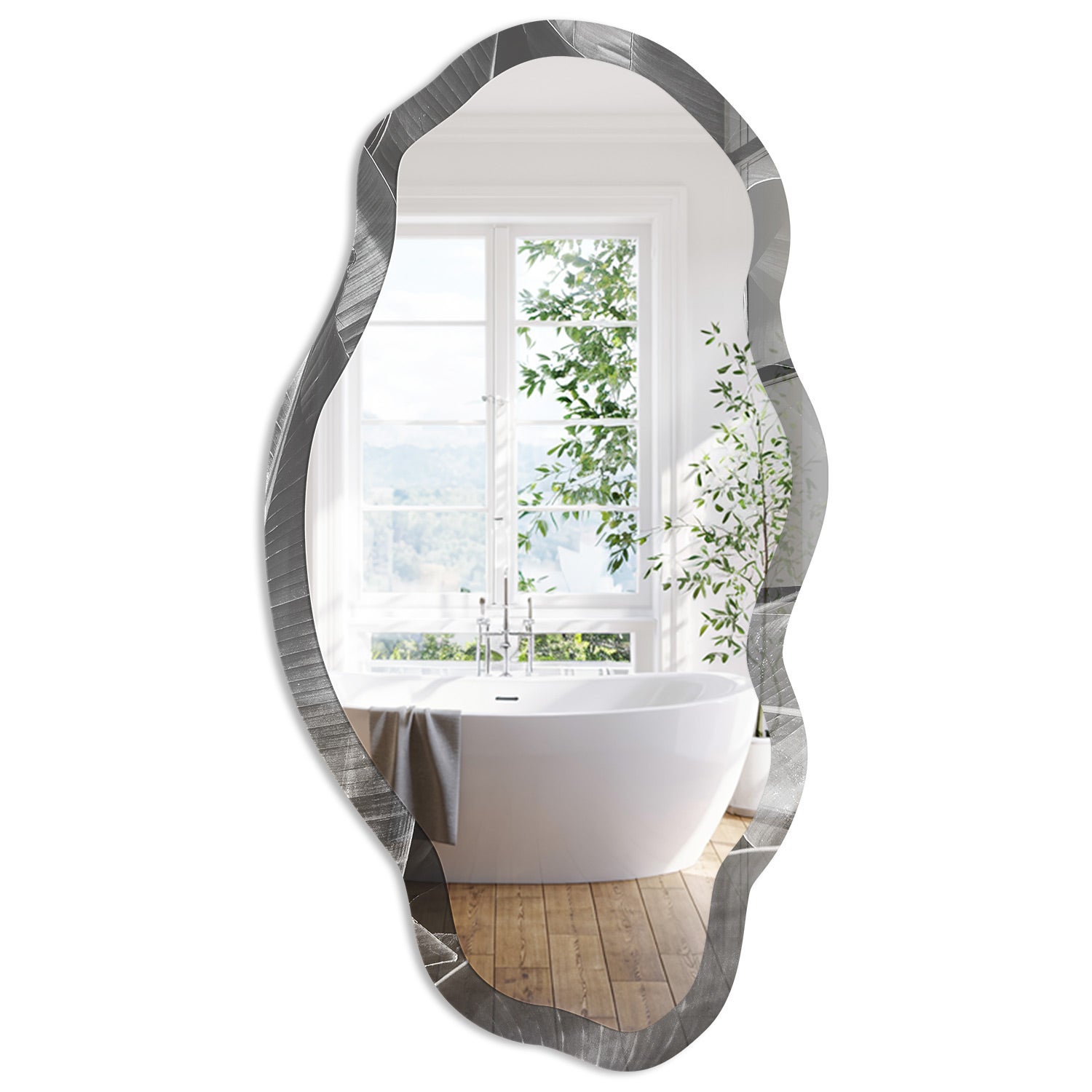Lustro Ścienne o Nieregularnym Kształcie | Tropikalna elegancja | 52x97 cm | ArtPrintCave