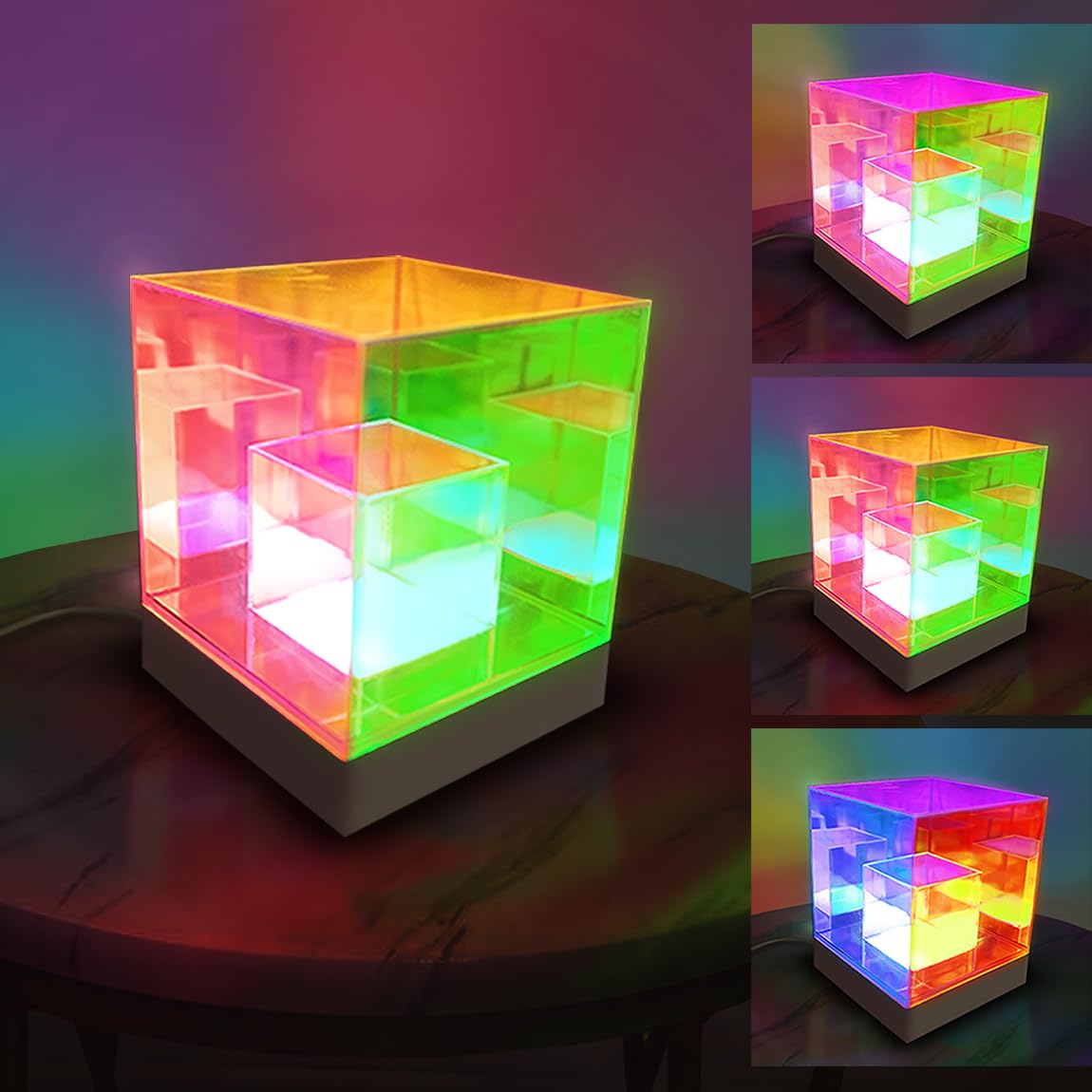 Cubo Światła Nieskończoności - nieskończona lampa 3D do sypialni, pokoju gier - zasilanie USB, zmiana koloru Atrakcyjna lampa stołowa