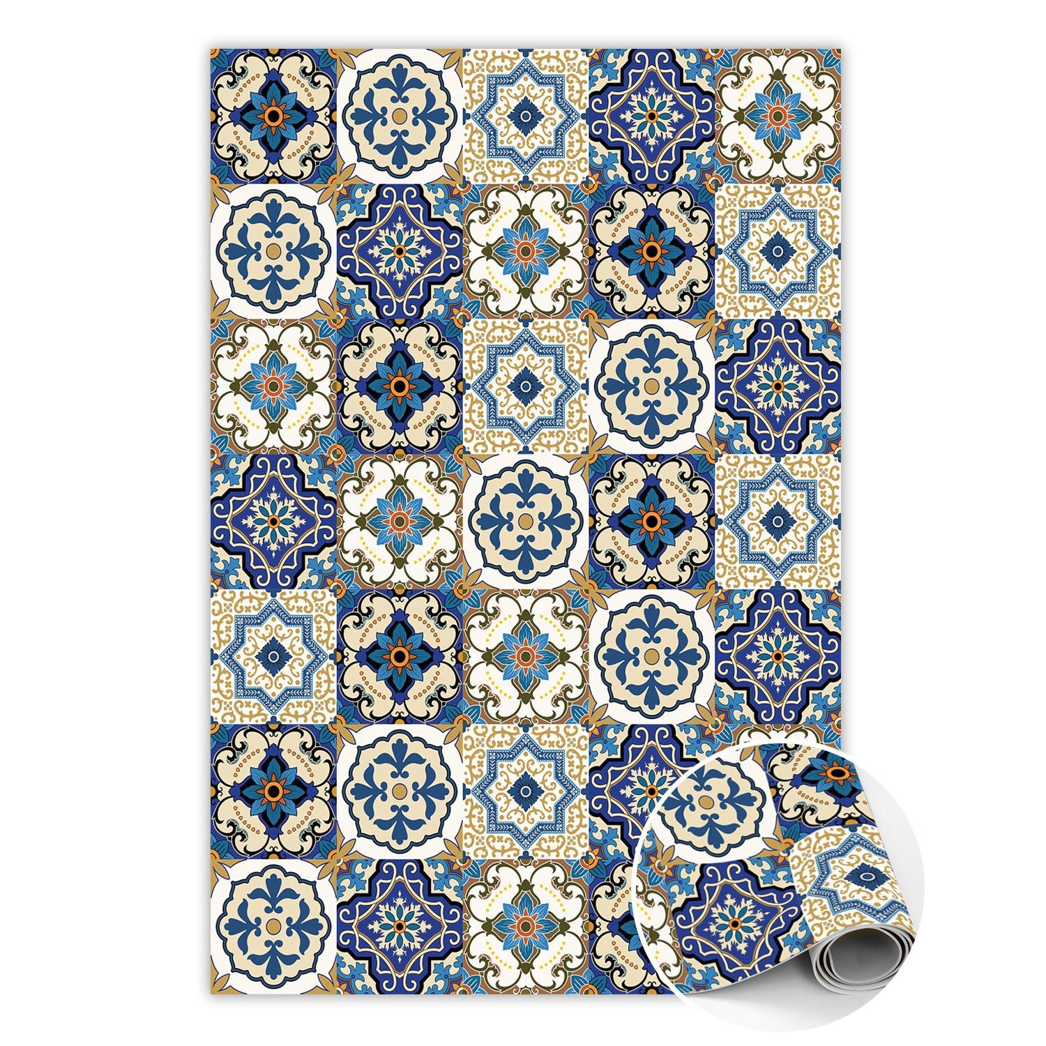 Dywan winylowy portugalskie kafelki, mata winylowa do salonu styl klasyczny 60x90 cm – Tulup