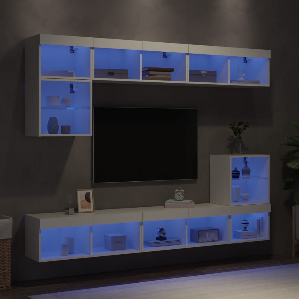 vidaXL 8-częściowy zestaw mebli TV z LED, biały