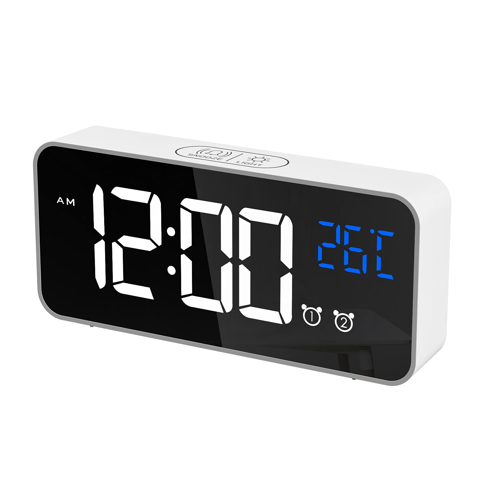 Budzik cyfrowy, zegar cyfrowy LED, cyfrowy budzik z temperaturą/funkcją drzemki/2 alarmami/formatem 12/24-godzinnym/portem ładowania USB/10 melodiami