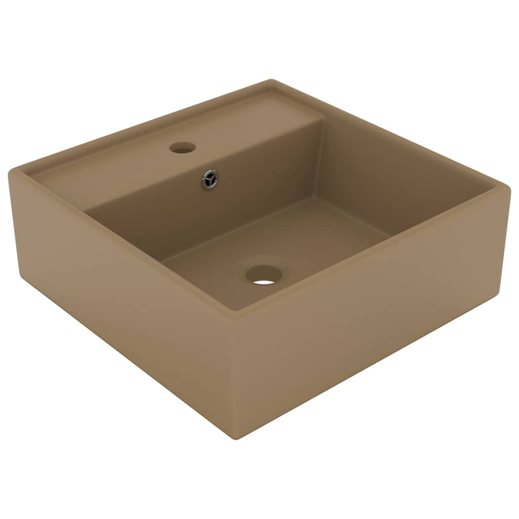 Umywalka Nablatowa Ceramiczna Kwadratowa Kremowa do Łazienki 41 cm