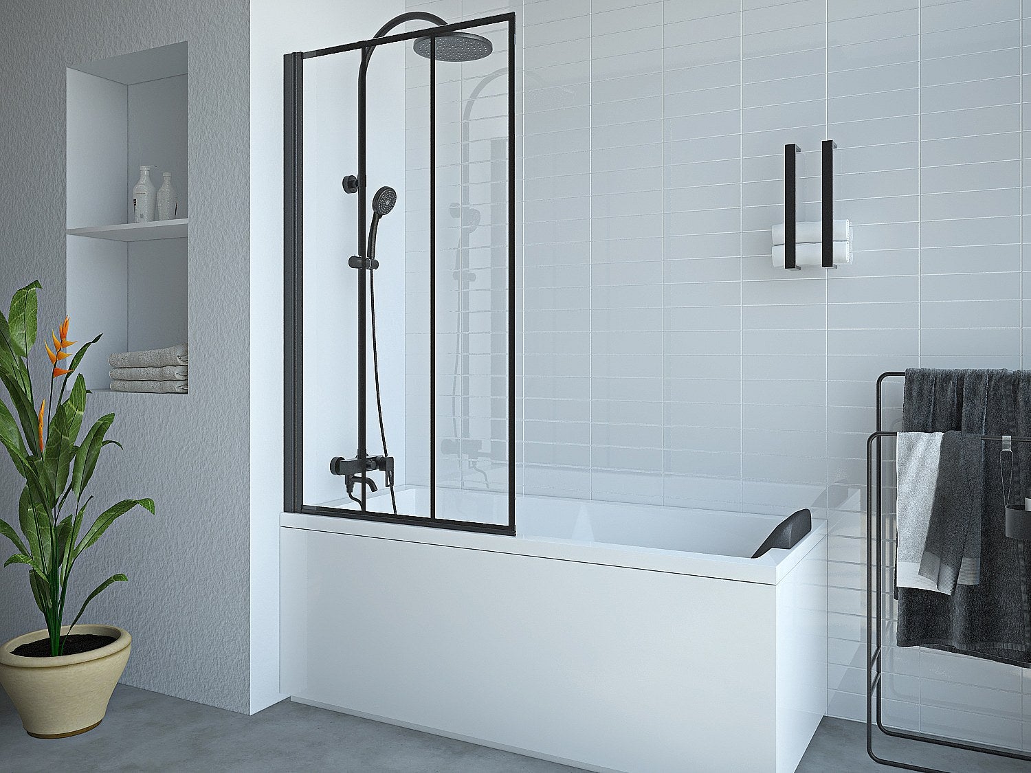 Czarny matowy obrotowy parawan nawannowy w stylu industrialnym - 80 x 140 cm - DOLANA
