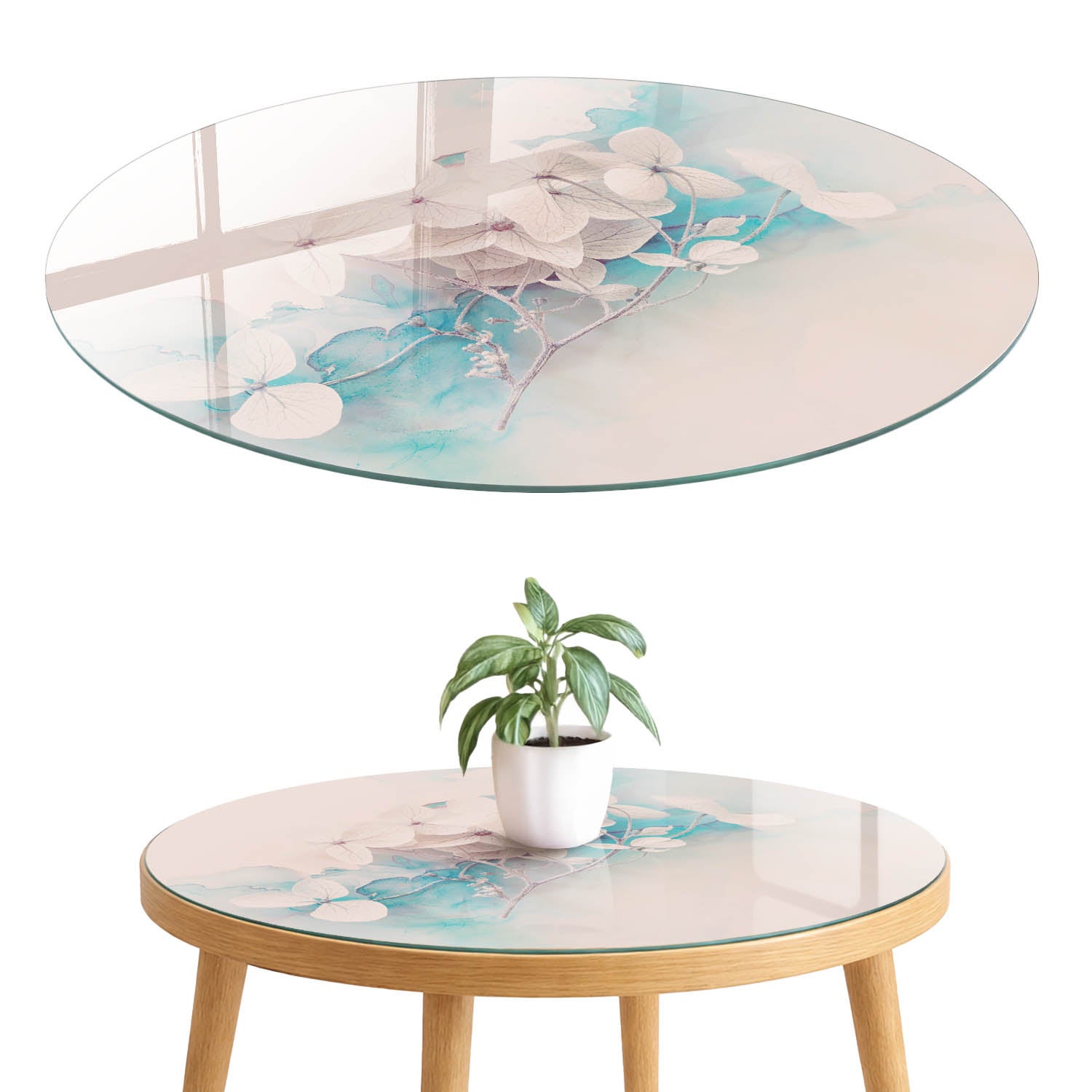 Blat szklany z grafiką i nadrukiem 4 mm - ochrona, dekoracja i metamorfoza mebli fi60 cm Pastelowe kwiaty