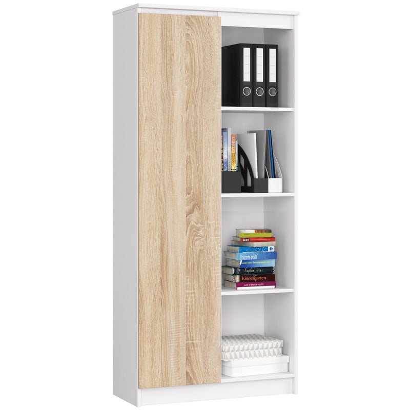 Regał AKORD R80 Biały 80 cm 1 drzwi kolor Dąb Sonoma mat 8 półek 80x35x180 cm