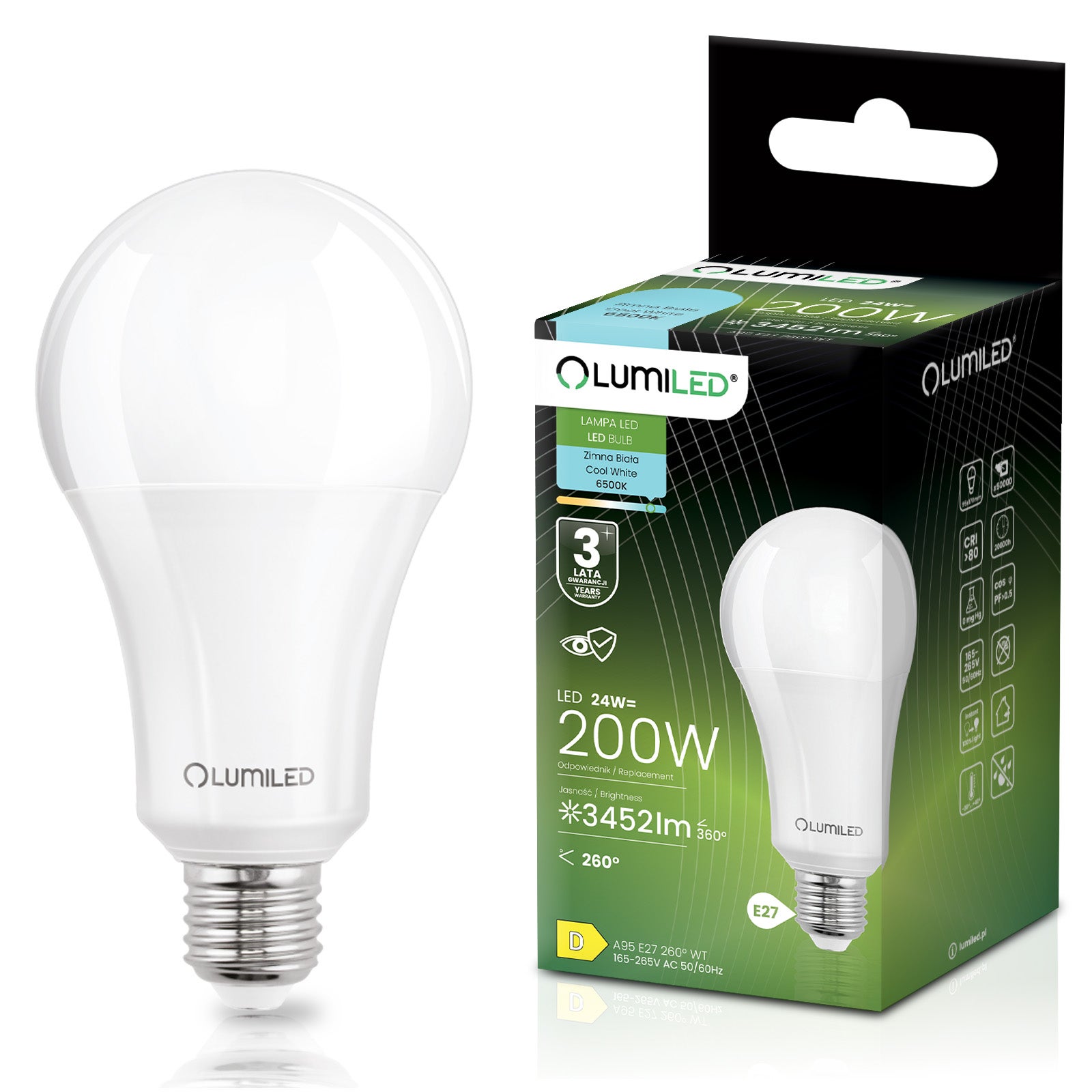 Żarówka LED Lumiled Lumiled E27 A95 24W 3452lm 6500K Zimna biel 260st 1 szt.