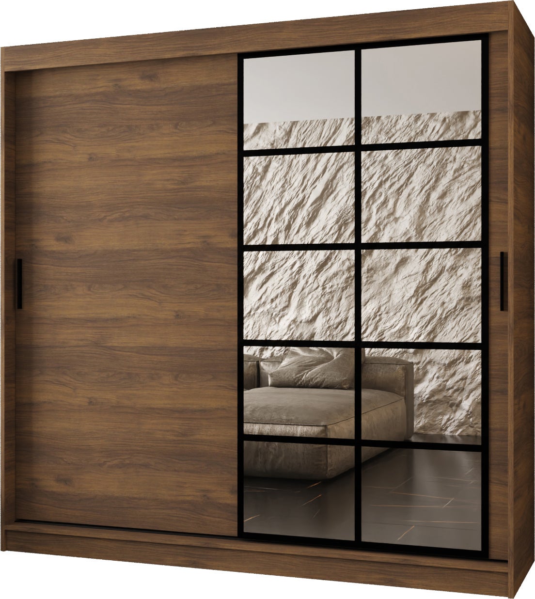Szafa przesuwna z lustrem ORLANDO 200 x 62 x 200 orzech + u. czarny