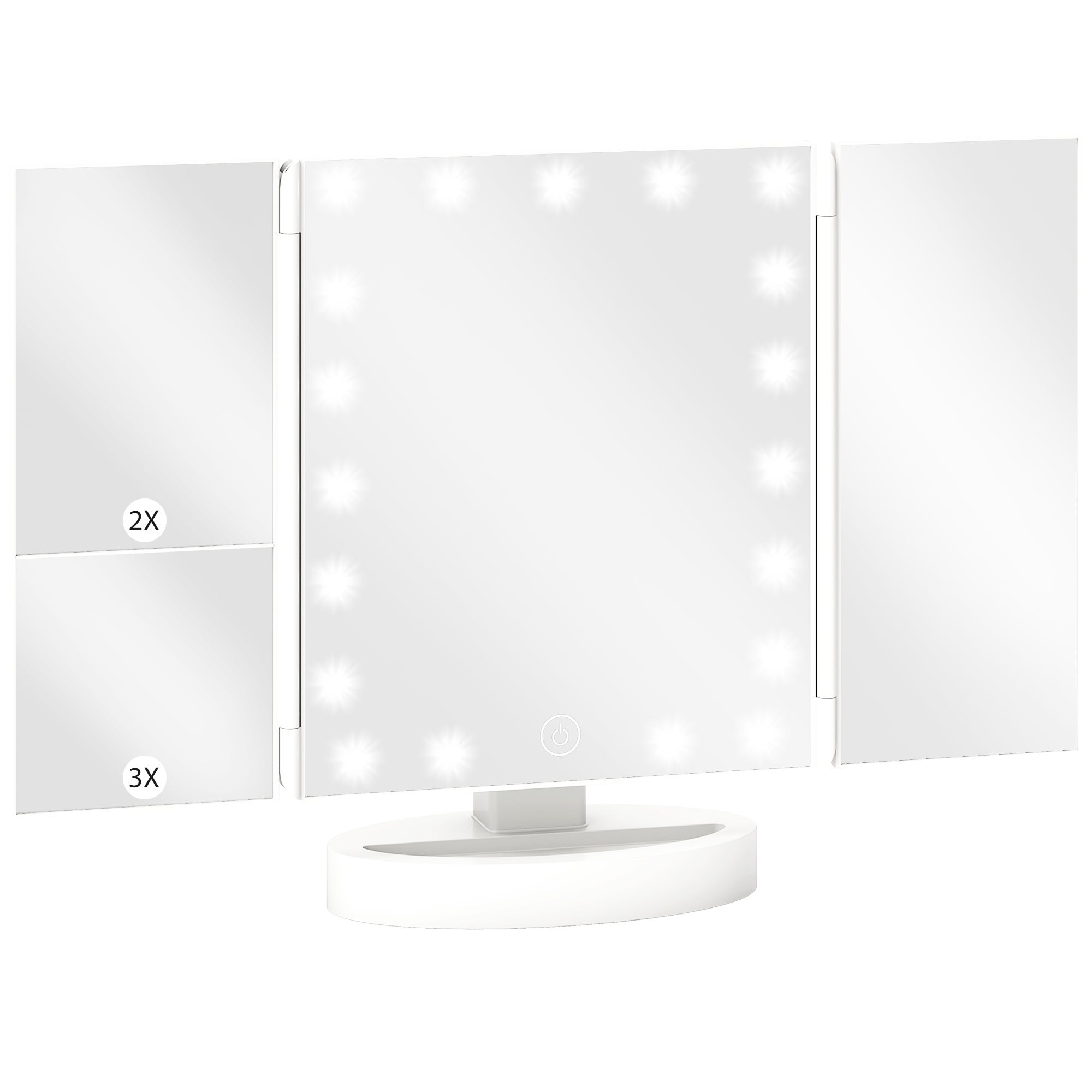 LED Makeup Lustro z 1X/2X/3X Magnification, 180° Free Rotation, 21 LED Światła, Biały Dotykowy Switch