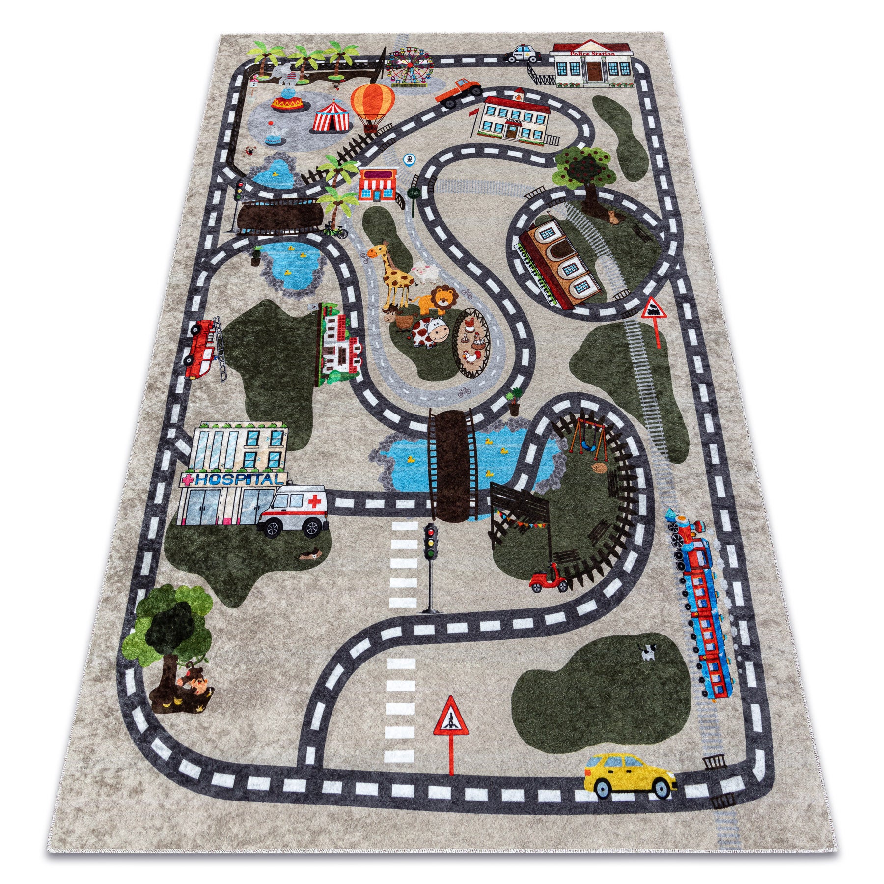 Dywan do prania JUNIOR 51803.804 Miasto, uliczki dla dzieci, antypoślizgowy - beż 160x220 cm