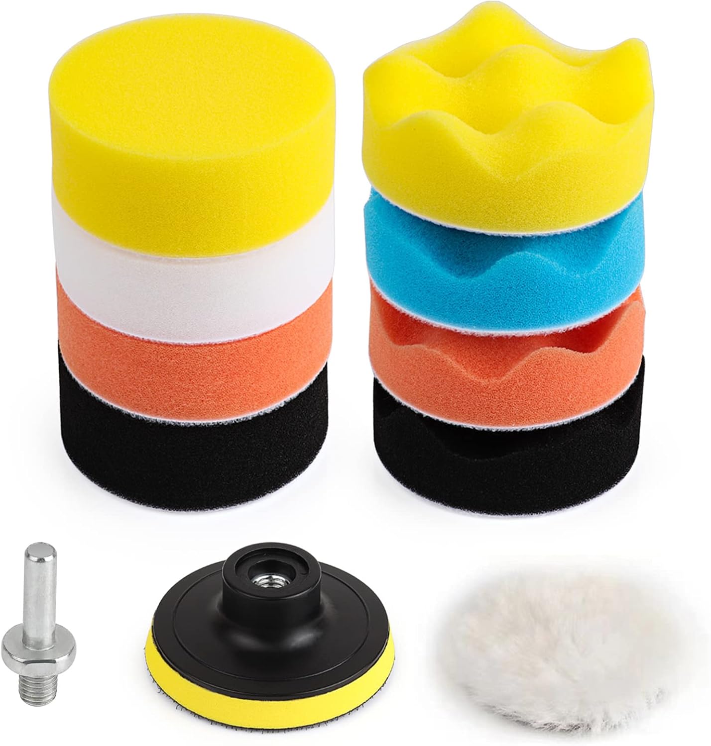 Zestaw 11 elementów 80mm Pad Polerski Gąbka Polerska Zestaw do Polerowania z wiertłem M10 do wiertarki, Włoski Pad Polerski do Polerowania Samochodu