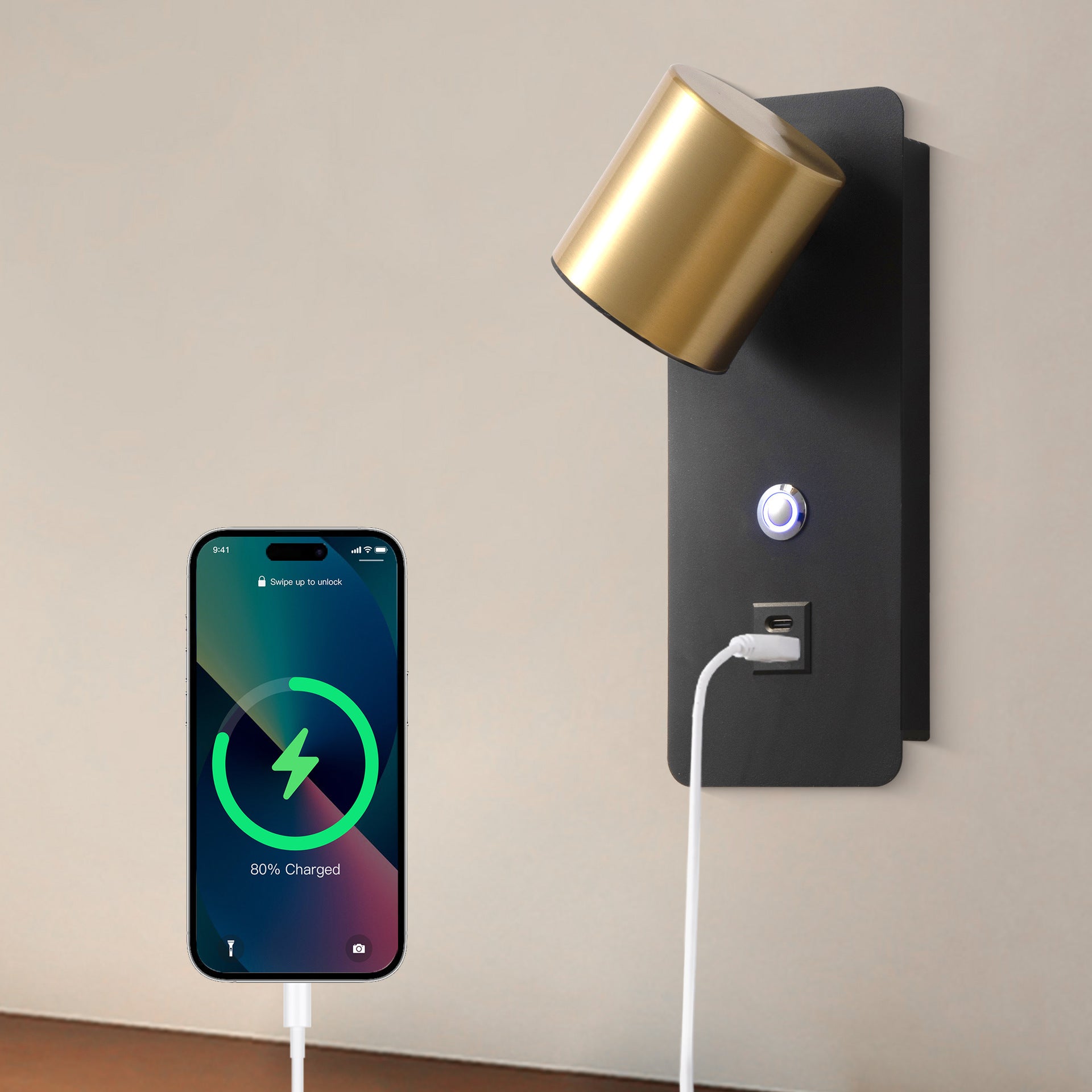 Regulowana Lampa Ścienna LED – 3 Temperatury Barwowe, Porty USB-C, Nocna Lampa 10W, Podłączana Lampka Nocna do Czytania