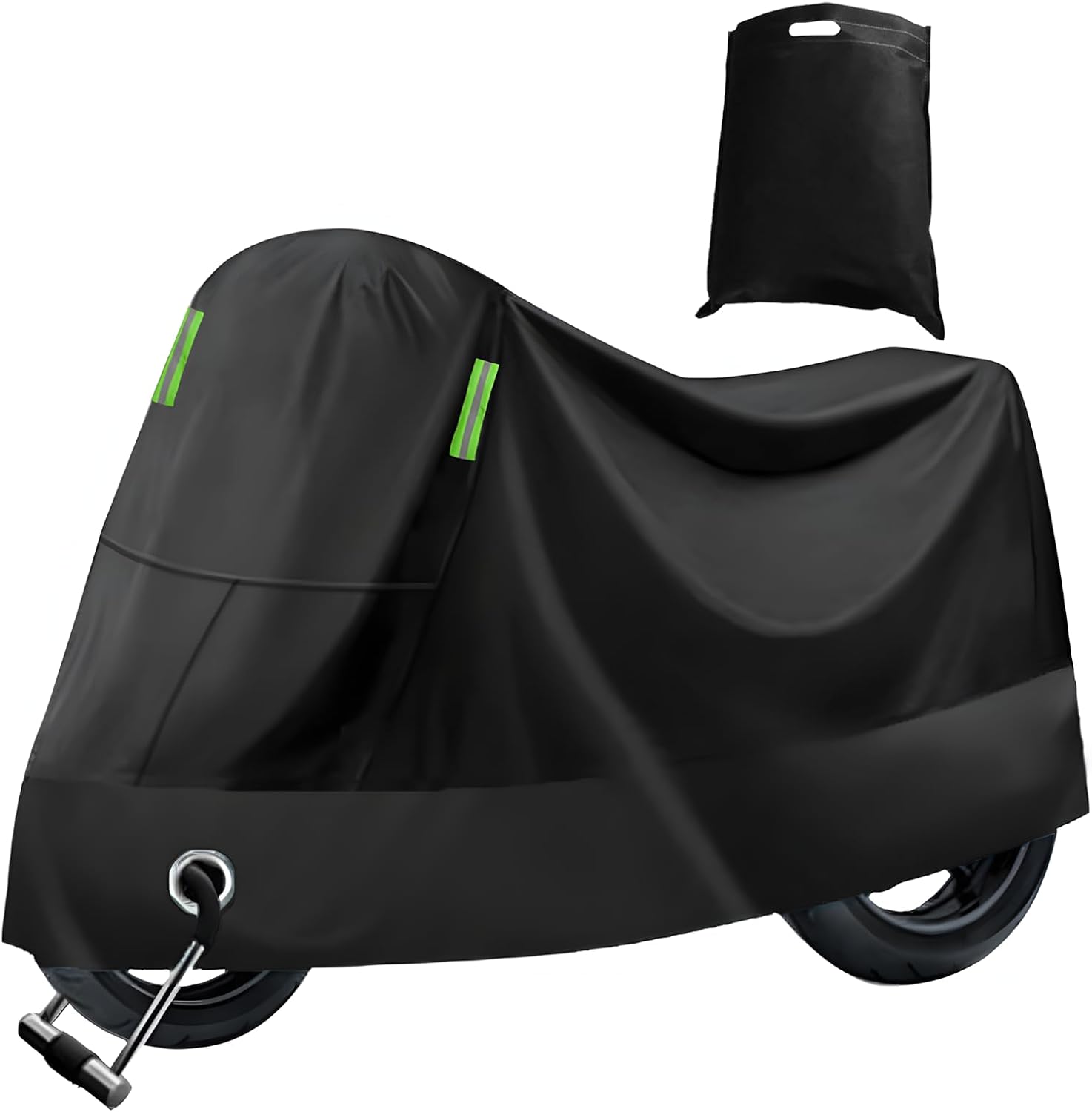 Pokrowiec na motocykl do użytku zewnętrznego, ochrona przed promieniowaniem UV, deszczem, śniegiem i kurzem, z dziurką od klucza, czarny (220 x 95 x
