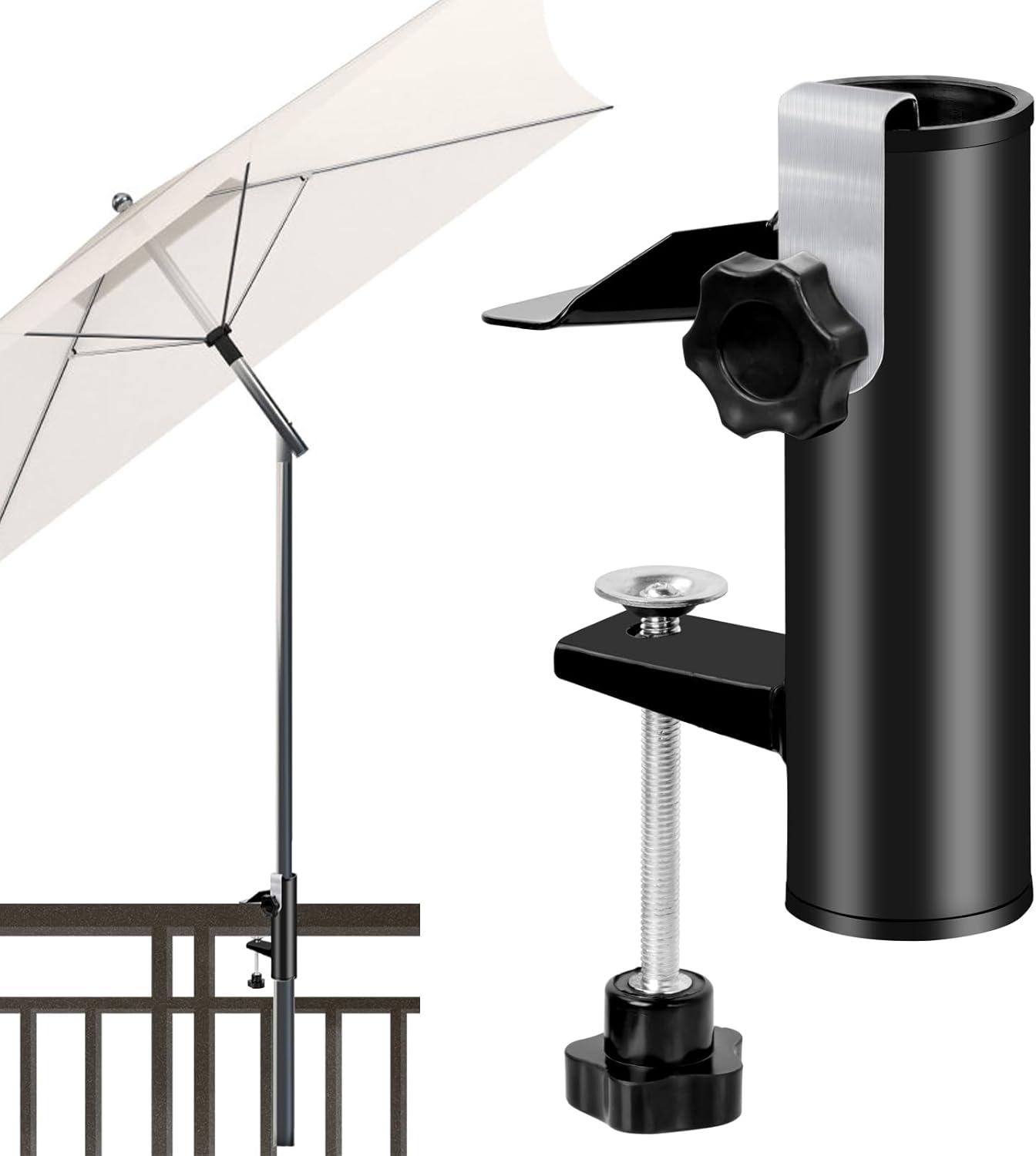 Uchwyt balkonowy na klips do parasola, uchwyt na parasol balkonowy, uniwersalny klips mocujący do balustrady