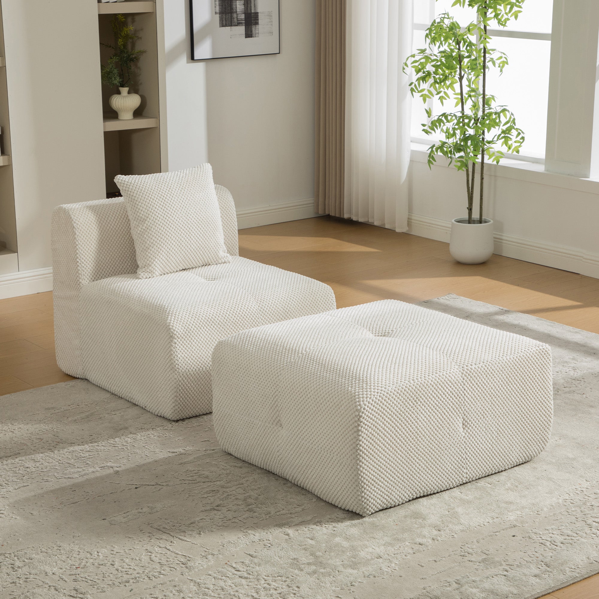 Modułowa sofa kompresyjna wykonana z tkaniny szenilowej wypełniona pianką wysokoelastyczną 30D. Łatwy do przenoszenia i z antypoślizgową podstawą