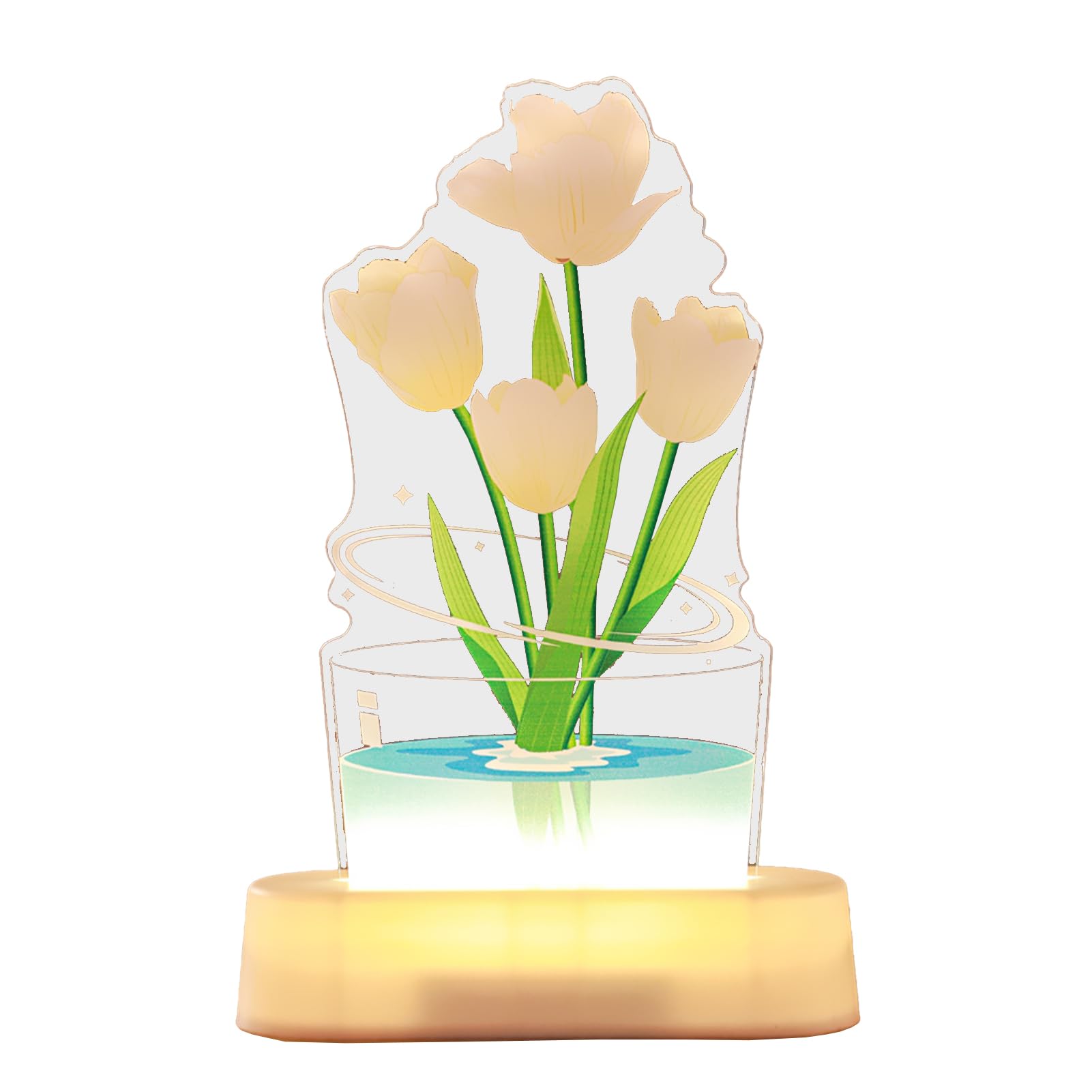 Przenośna lampka nocna tulipan, do sypialni, akademika, na stolik nocny, lampa akrylowa, dekoracja (Szampański)