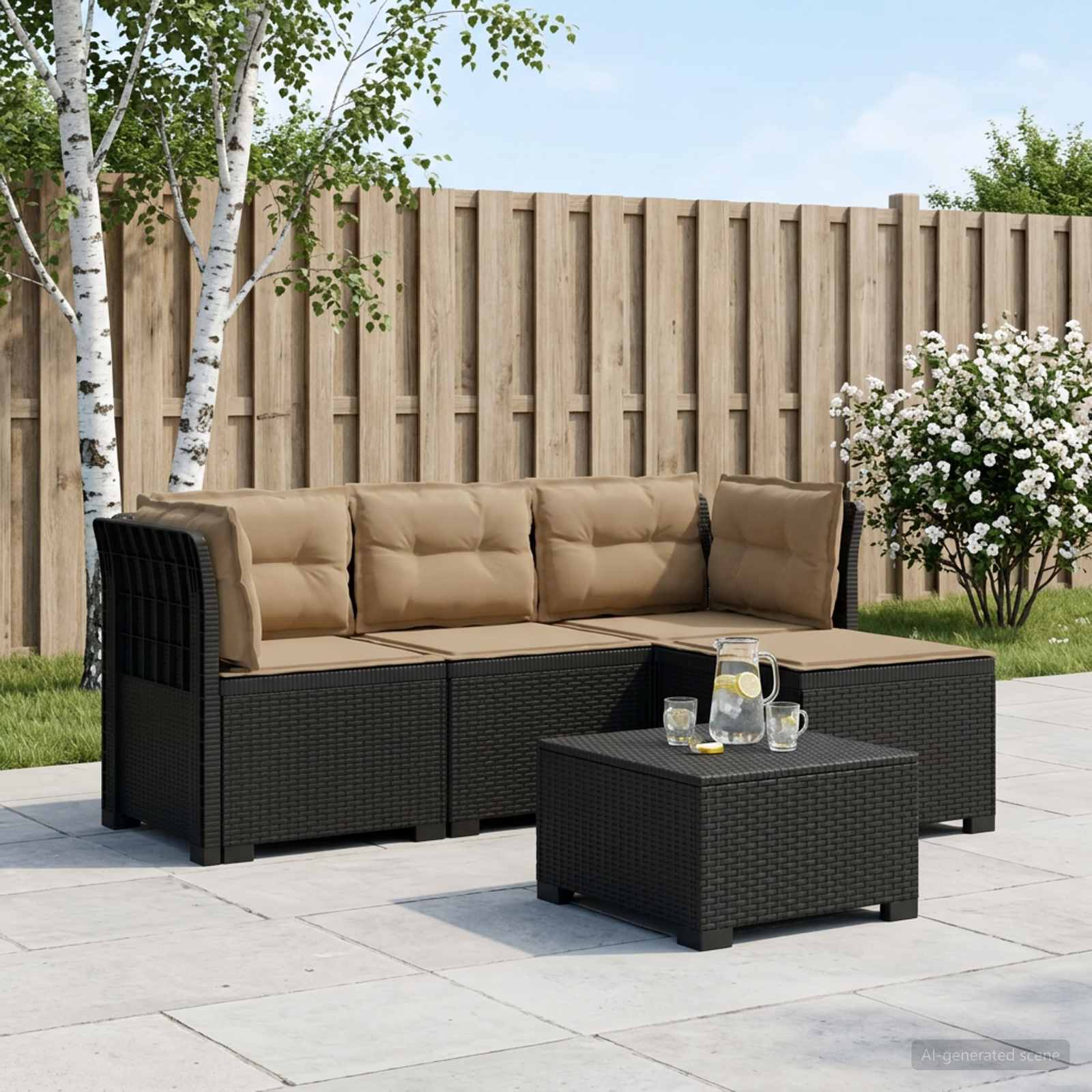 Sofa ogrodowa dla 4 osób z poduszkami w stylu rattanowym PP vidaXL