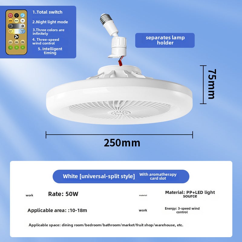 Cichy wentylator sufitowy 30 W z pilotem, aromaterapia, uniwersalna głowica dzielona, biały