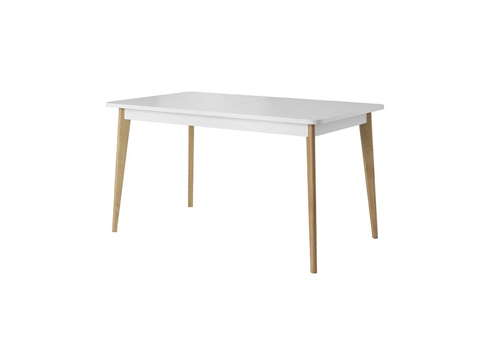 Nowoczesny stół PRIMO z rozkładanym blatem 140x80 cm – Biały + Dąb Riviera