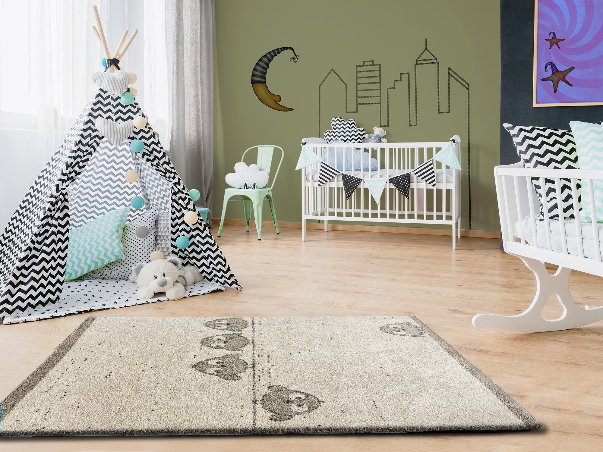 Prostokątny biały dywan do wnętrz 115 x 170 cm CRANBERRY Kids - ATTICGO