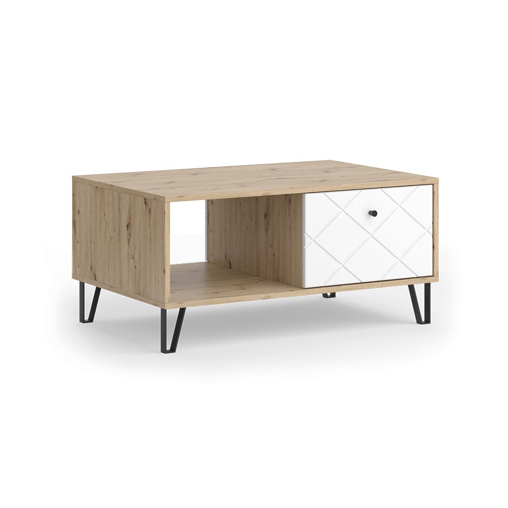 Vicco Stół kawowy Nizza, Dąb rzemieślniczy, 90.2 x 59.4 cm z otwartą przegrodą i szufladą