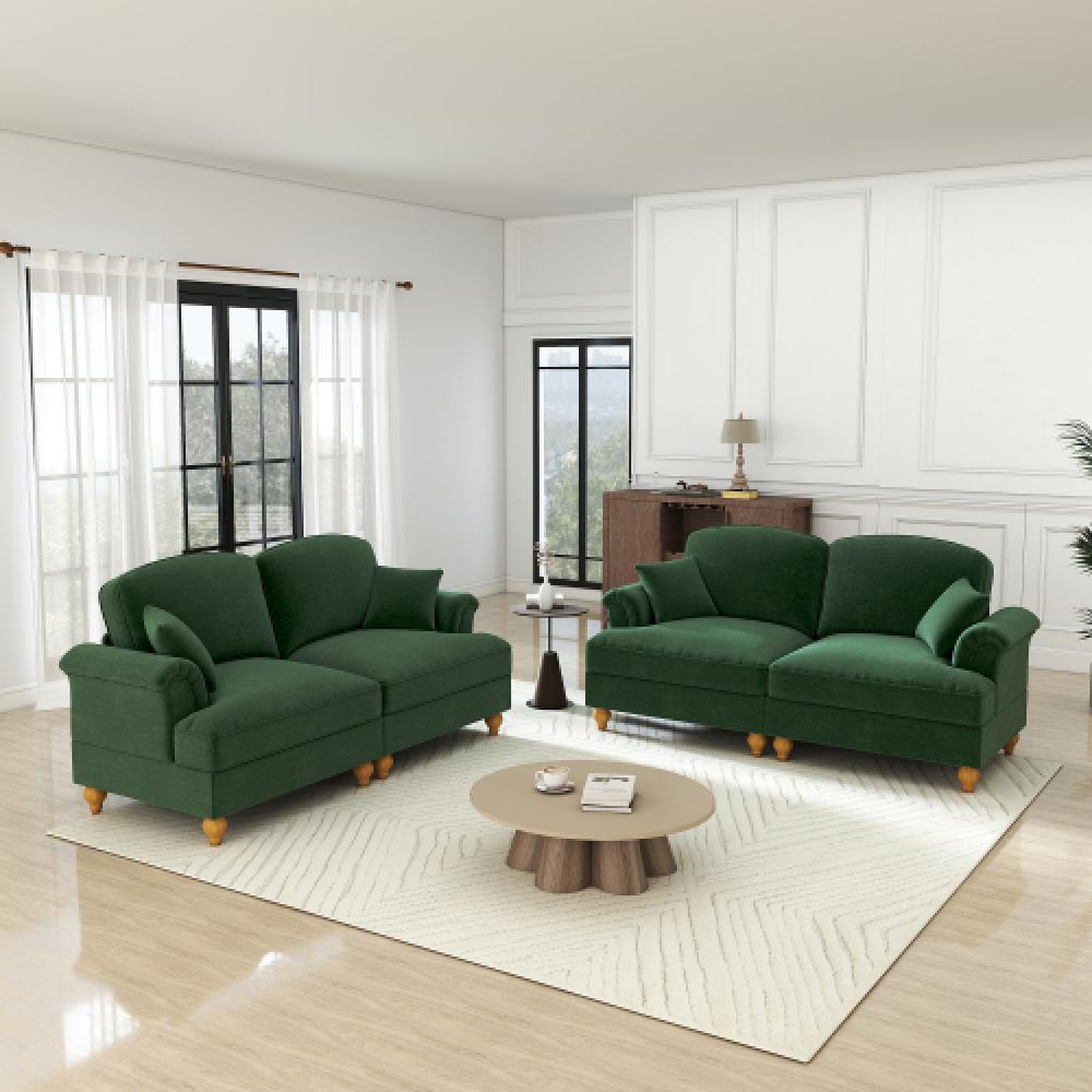 Elegancka, dwuosobowa sofa w stylu średniowieczno-nowoczesnym, z rozszerzanymi podłokietnikami, zdejmowanym błotnikiem