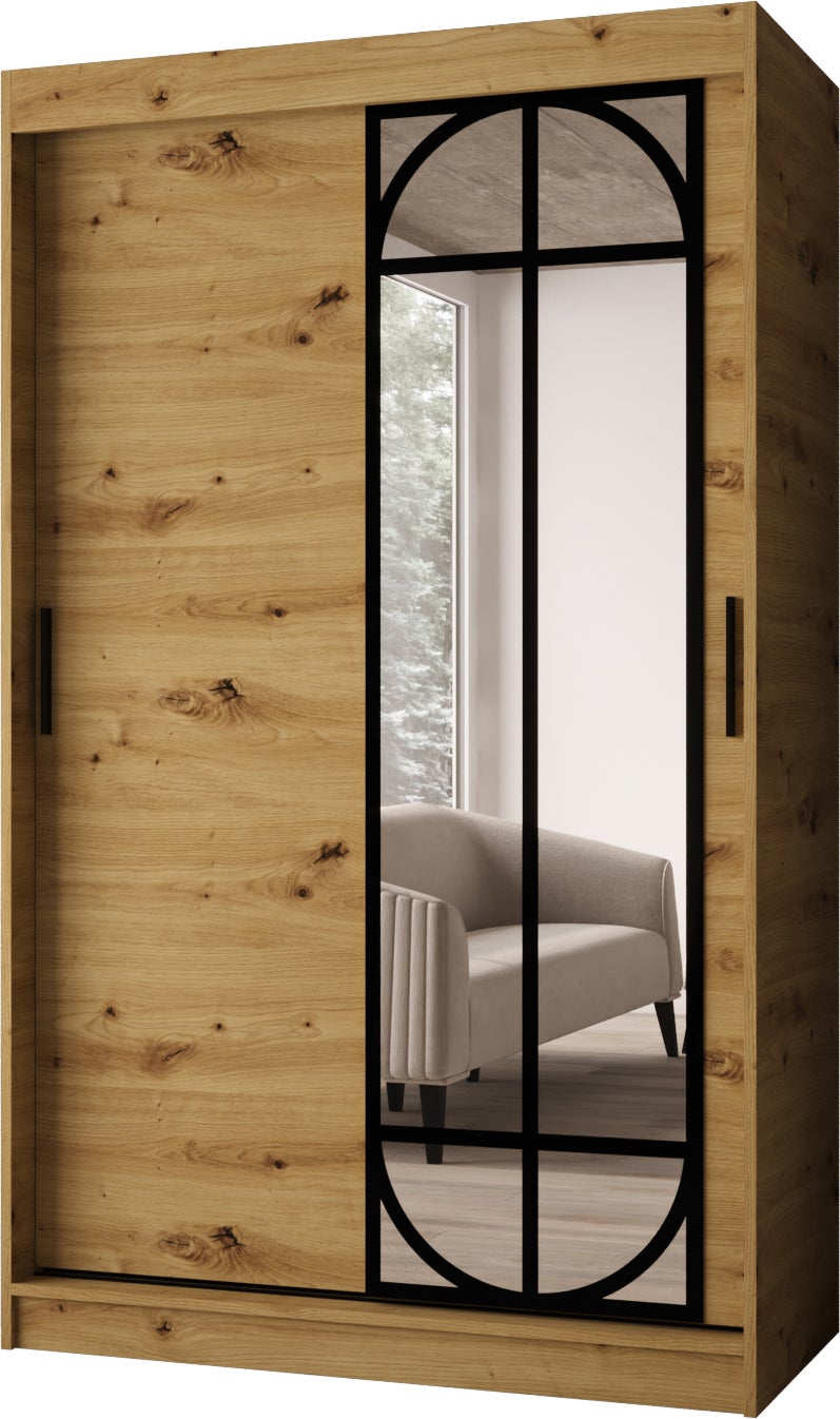 Szafa przesuwna z lustrem LUGO 120 x 62 x 200 artisan + u. czarny