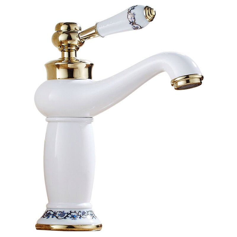 Mosiężna i ceramiczna bateria łazienkowa, niebiesko-biała bateria porcelanowa, bateria do wody ciepłej i zimnej (biała)