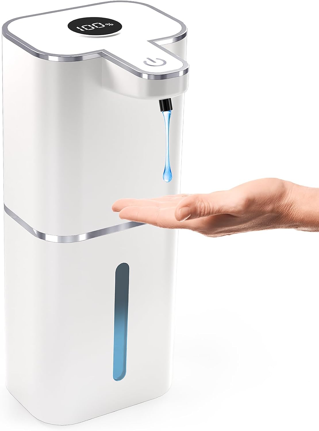Automatyczny bezdotykowy dozownik mydła z 6 regulowanymi ustawieniami, pojemność 380 ml, uzupełniany dozownik mydła, montaż na ścianie, kolor biały.