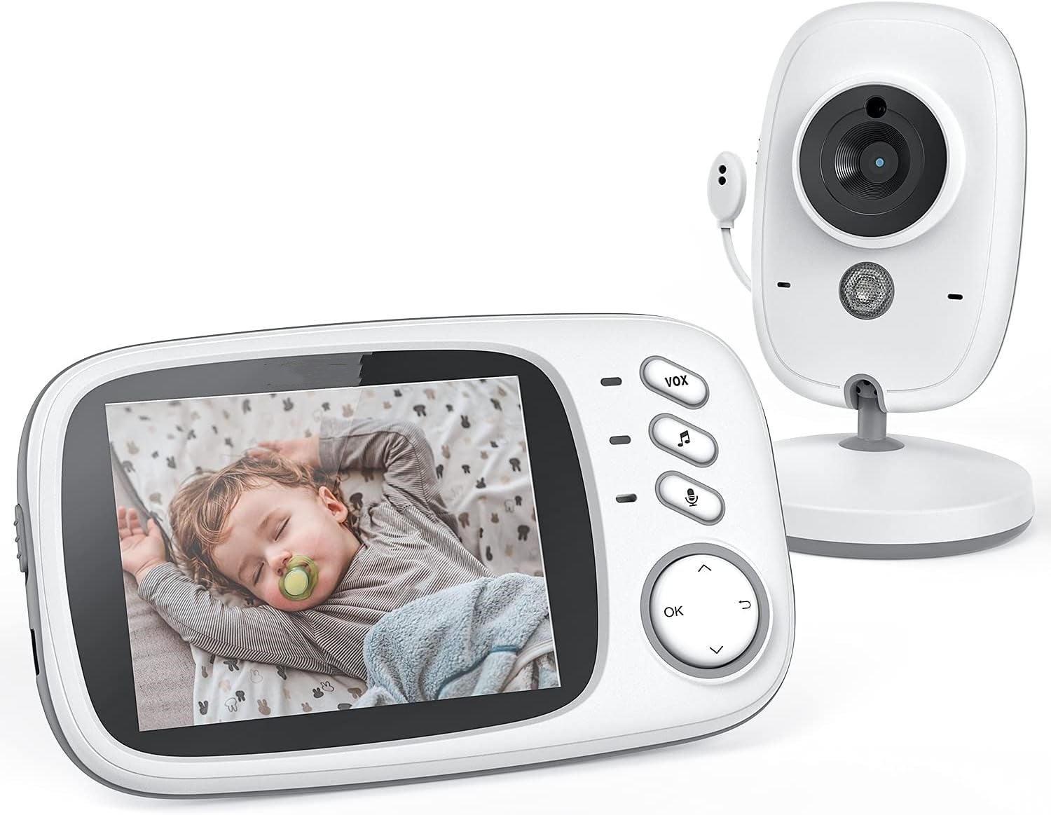 3,2 cala 720P kamera dla dzieci, niewidoczna podczerwieni nocna widzenie, detekcja temperatury, kołysanki, VOX, brak WiFi wymagany