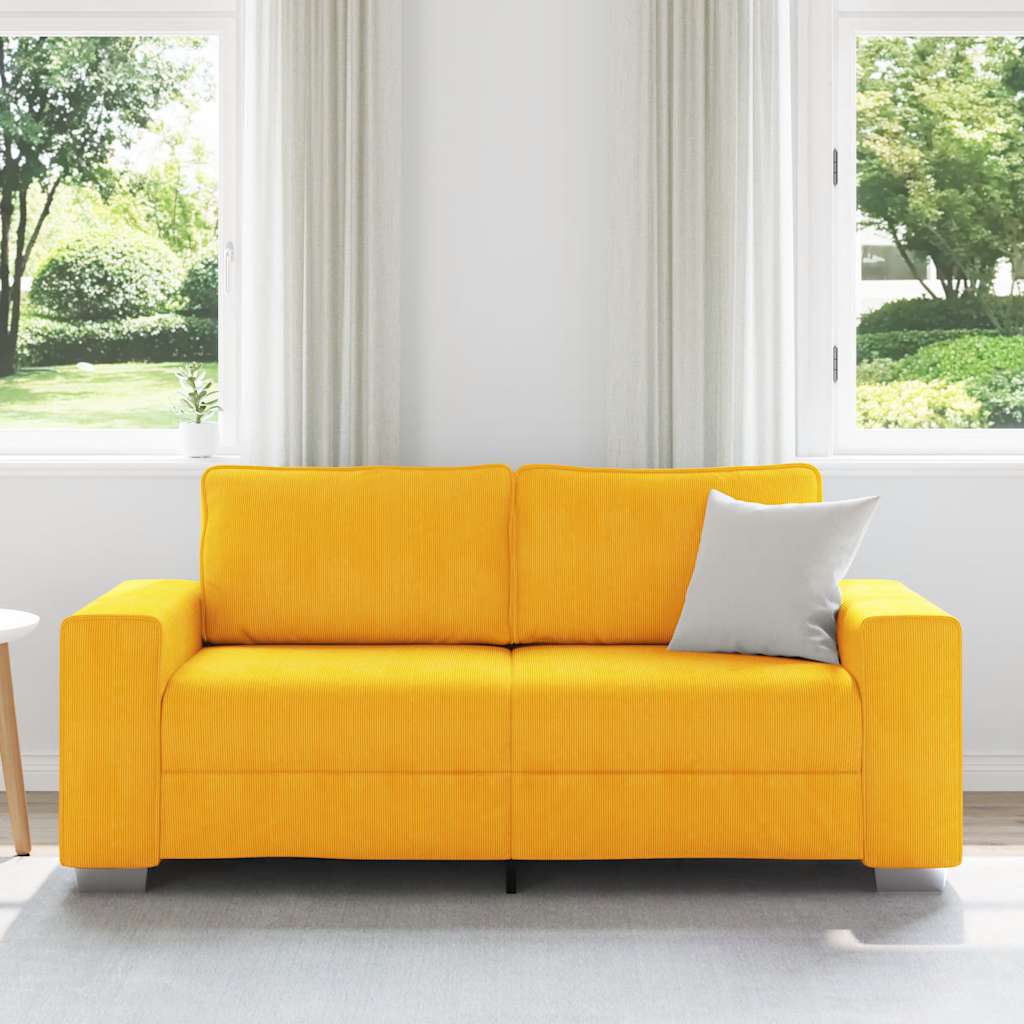Sofa dwuosobowa, jasnożółta, 180x77x82 cm, tkanina sztruksowa