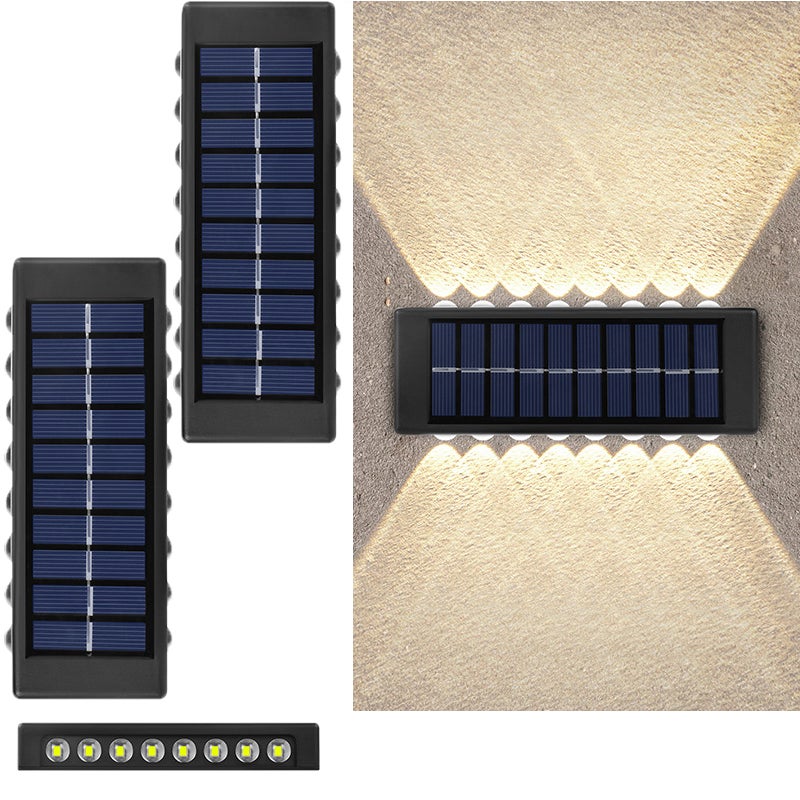 Wodoszczelne oświetlenie solarne zewnętrzne, 16 LED, szczelność IP65, idealne na tarasy, schody, balkon, poręcze (ciepłe światło - zestaw 2 szt.)