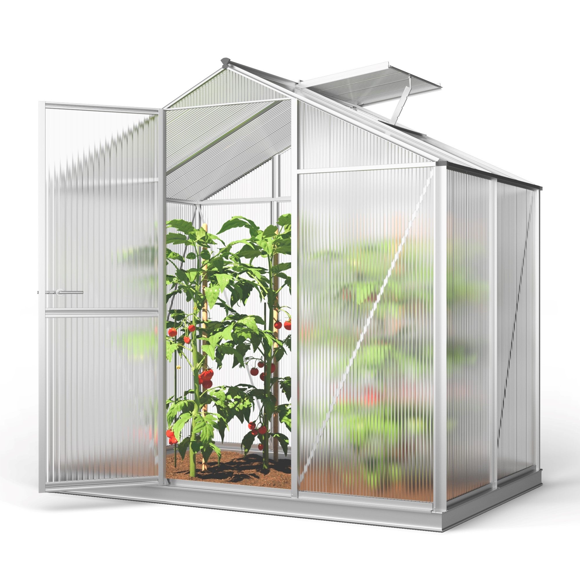GFP szklarnia ECO 2 rama aluminiowa 192x131 cm - płytami poliwęglanowymi o grubości 8 mm - z ramą fundamentową i aut. mechanizm otwierania okien