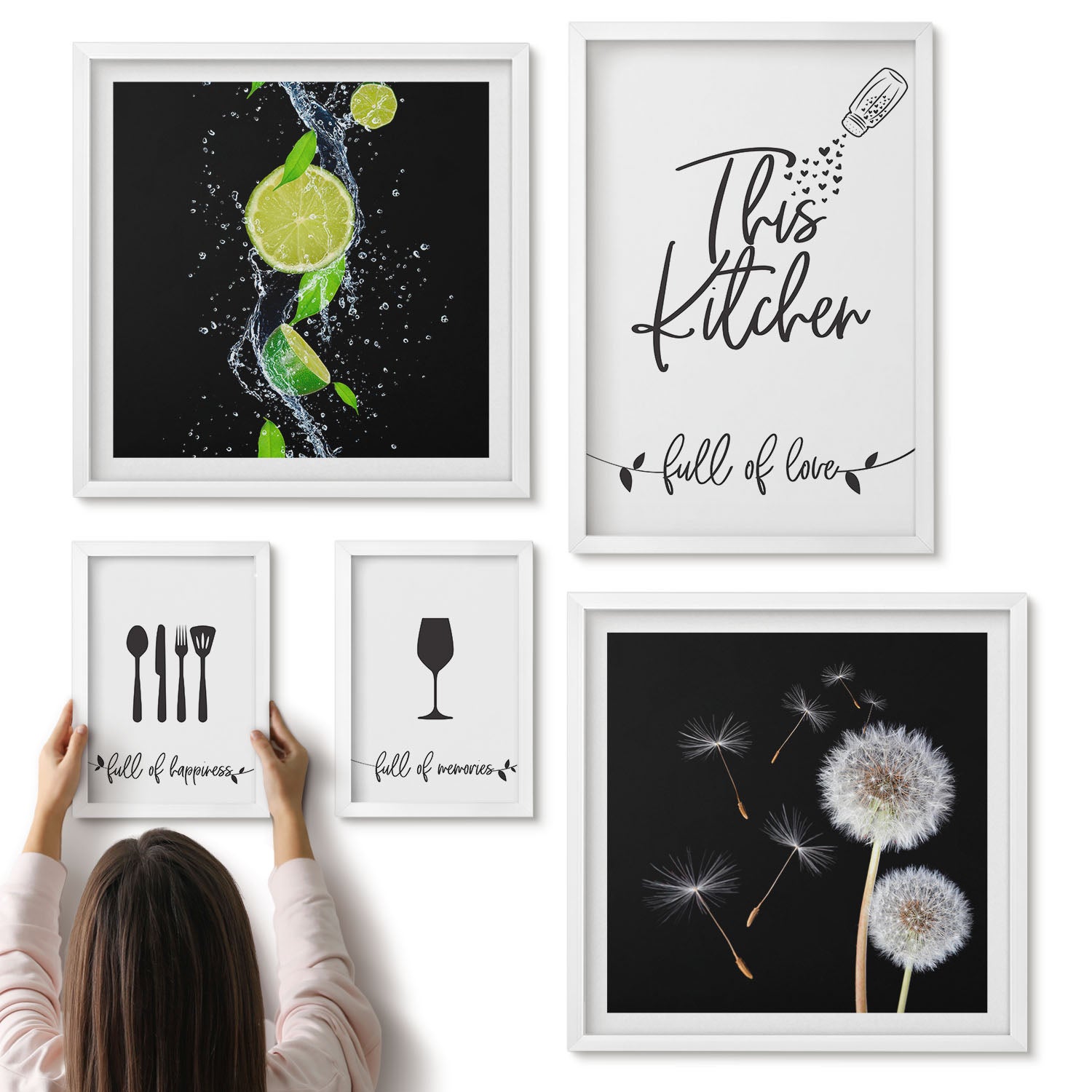 Galeria ścienna 5-częściowy komplet obrazów w białych ramach - Kuchenne inspiracje z miłością do gotowania i jedzenia - ArtPrintCave