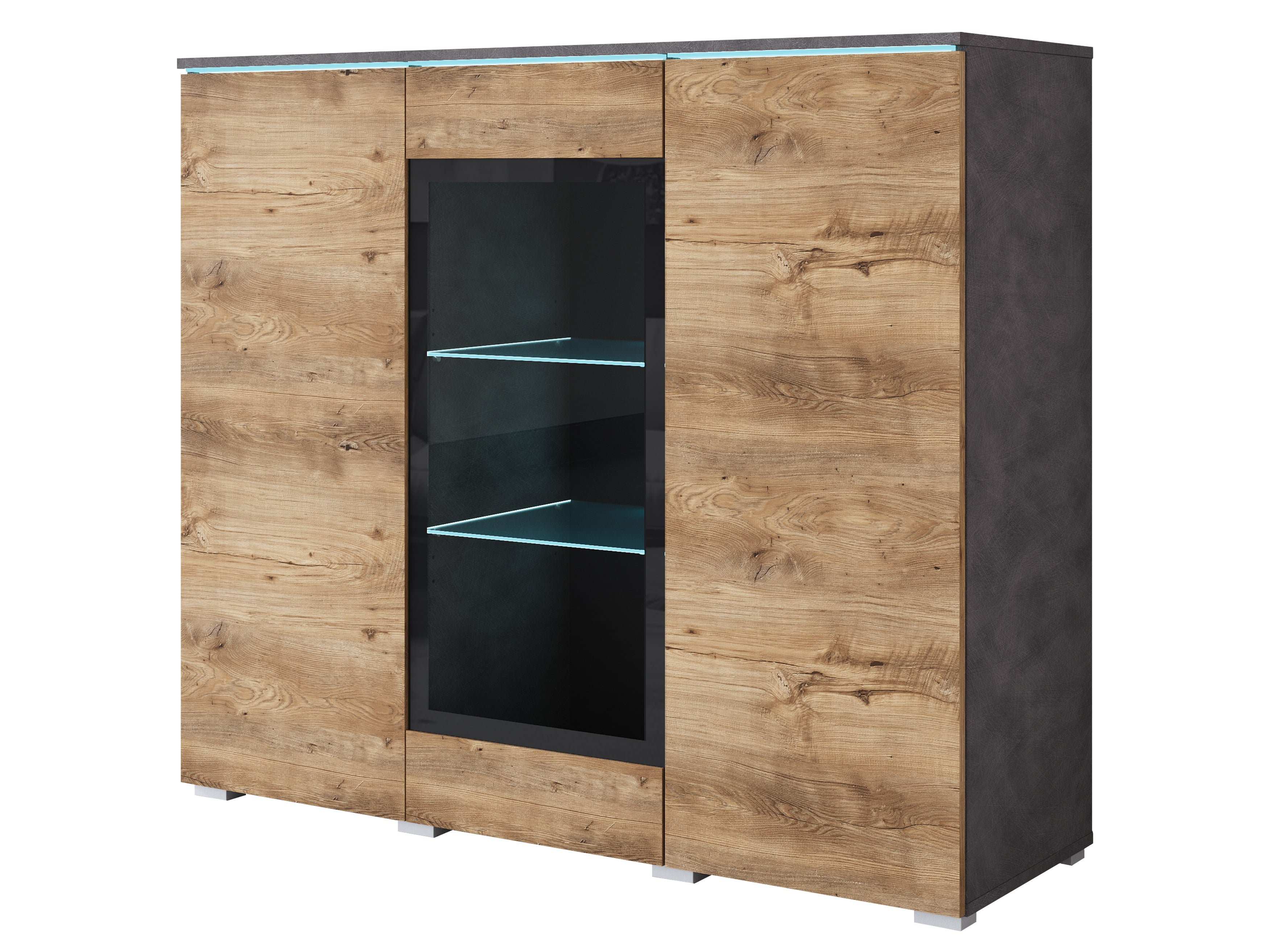 Komoda z przeszkleniem VEVE 120 cm , w kolorze matera/kasztan wrocławski